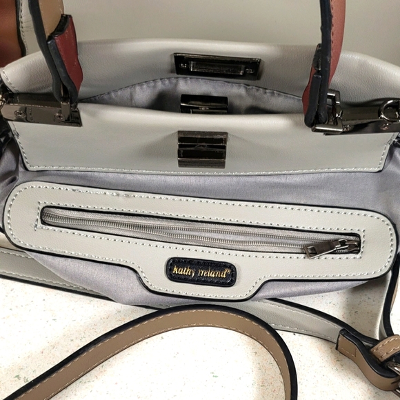 Kathy Ireland Designer Handbag - Gray & Brown Ruffle Crossbody Handbag Purse - Picture 11 of 16